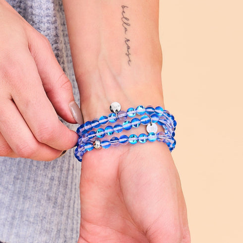 Andromède bleue | Argent | Bracelet de perles de verre galaxie